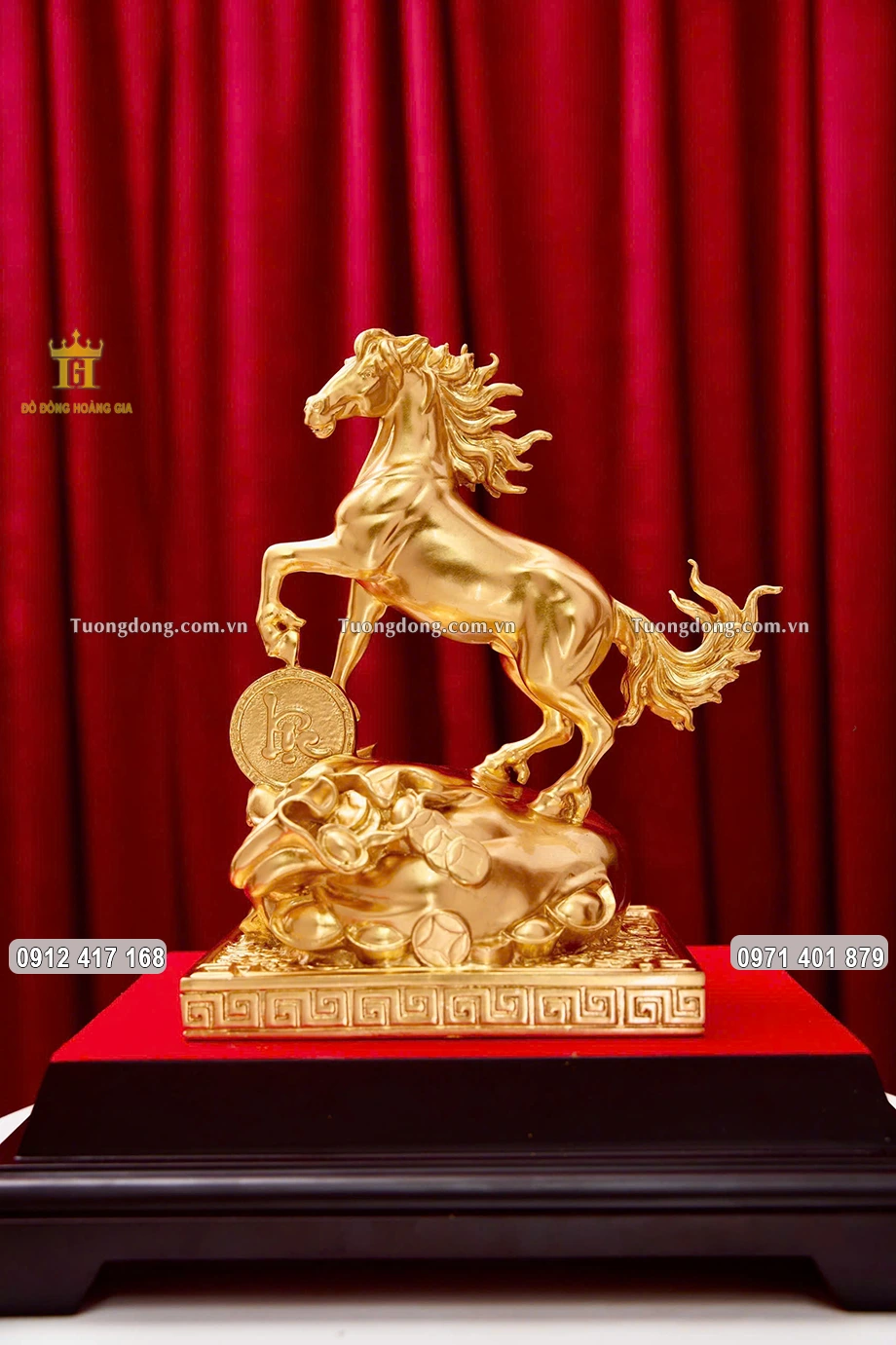 Tượng Con Ngựa Phong Thủy Chữ Lộc Dát Vàng 24K Cao 23Cm